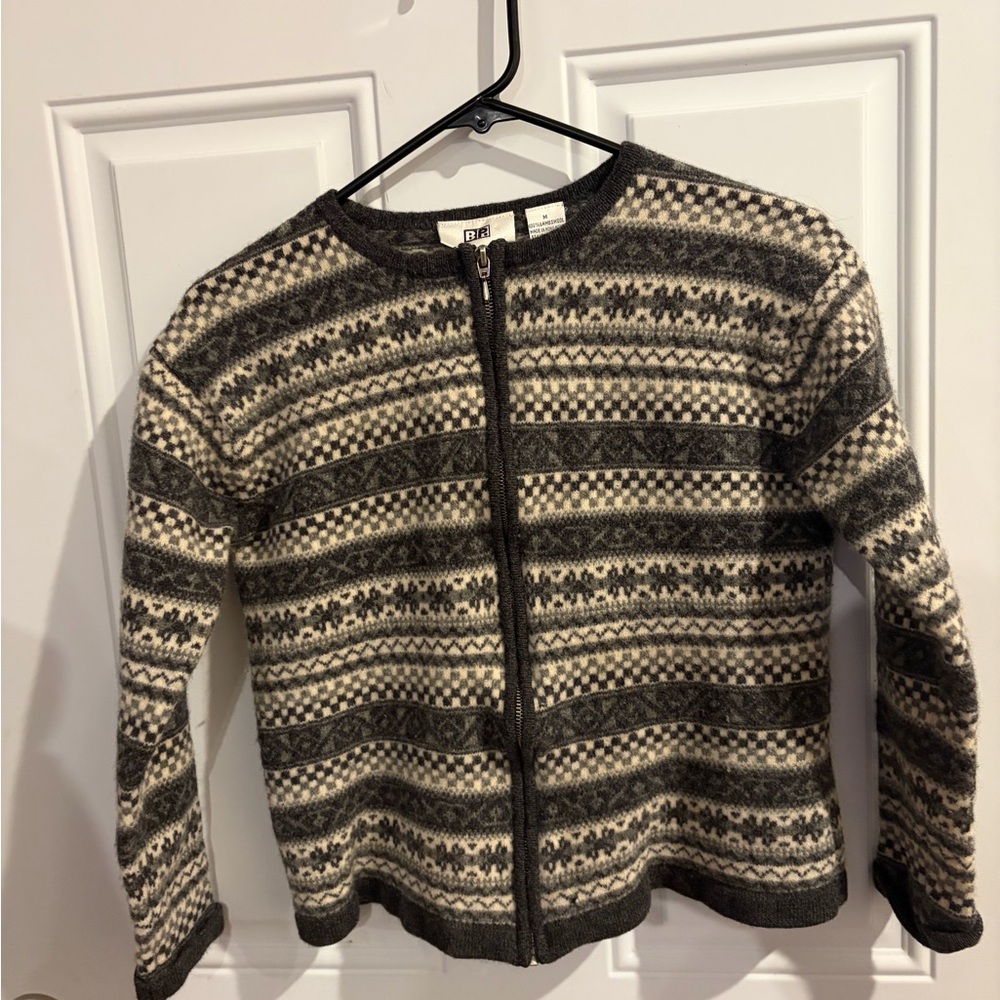 BP Geometric 100% Lambs Wool Zip-Up Sweater size Medium